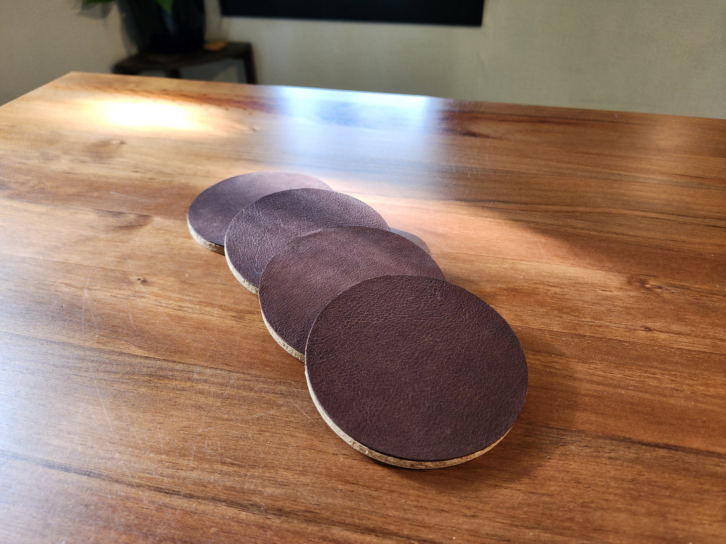 Leather Drink Coaster - Brown - Set of 4