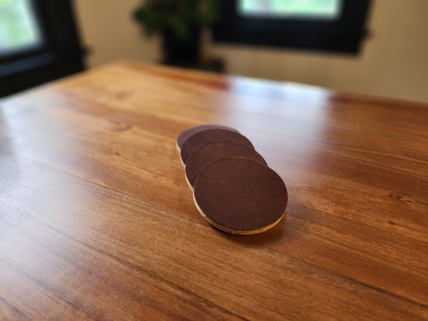 Leather Drink Coaster - Small Brown